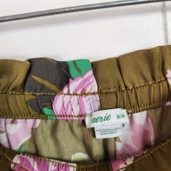 Aerie Wide Leg Cropped Pants Summer Brown Green Floral Womens Size Medium Boho - Picture 6 of 7